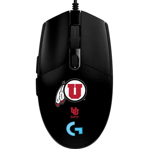 University of Utah Circle and Feather on Black G203 Prodigy RGB Wired Gaming Mouse Skin